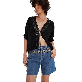 Womens Boho Lace Half Sleeve Flowy V-Neck Ruffle Trim Y2k Beach Cardigans