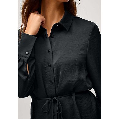 ellos Plus Size Button Front Satin Tunic With Self Belt