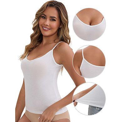 Women's V Neck Spaghetti Straps Camisole Lightweight Unpadded Loose Fit Solid Tank Top
