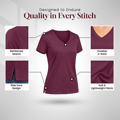 Women's 3 Packs Soft Stretch Tee, V-Neck Designed T-Shirt Set with Short Sleeves - WOVA COUTURE