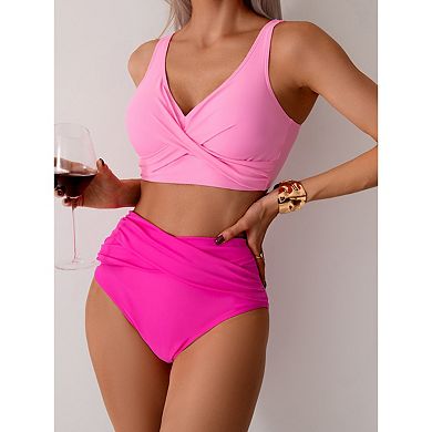 Womens High Waisted Bikini Sets Tummy Control Swimsuits Front Tie 2 Pieces Bathing Suit