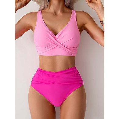 Womens High Waisted Bikini Sets Tummy Control Swimsuits Front Tie 2 Pieces Bathing Suit
