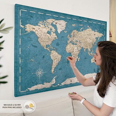 Push Pin World Map - Blue