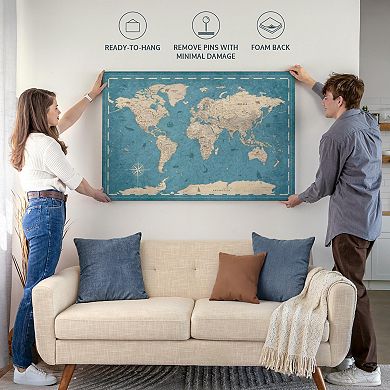 Push Pin World Map - Blue