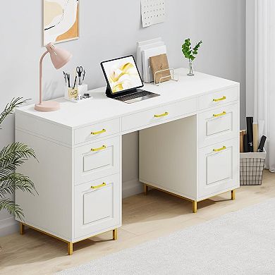 Executive Desk with 7 Drawers, 57" Desktop, Elegant Design