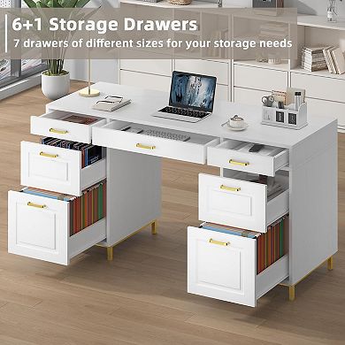 Executive Desk with 7 Drawers, 57" Desktop, Elegant Design