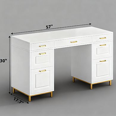 Executive Desk with 7 Drawers, 57" Desktop, Elegant Design