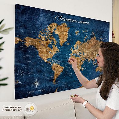 Adventure Awaits VI Push Pin World Map