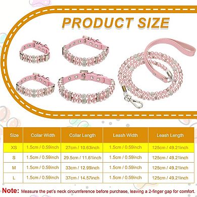 1 Pc Pearl Dog Collar, Bling Pearl Cats Collar with Leash Fancy Crystal