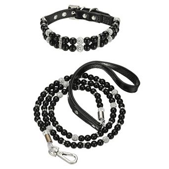 1 pc Pearl Dog Collar, Bling Pearl Cats Collar with Leash Fancy Crystal