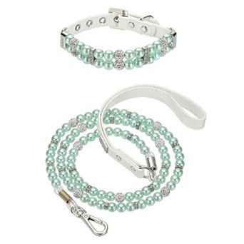 1 pc Pearl Dog Collar, Bling Pearl Cats Collar with Leash Fancy Crystal