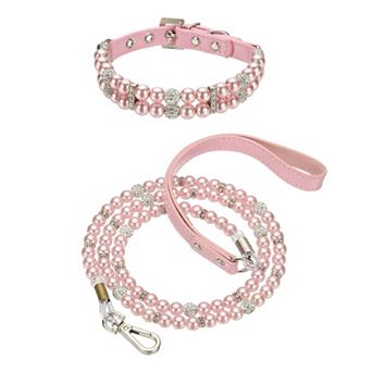 1 pc Pearl Dog Collar, Bling Pearl Cats Collar with Leash Fancy Crystal