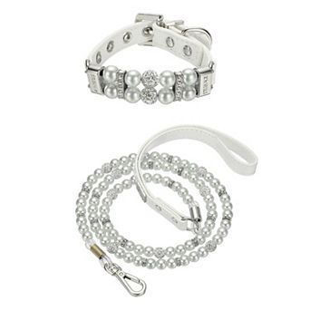 1 pc Pearl Dog Collar, Bling Pearl Cats Collar with Leash Fancy Crystal