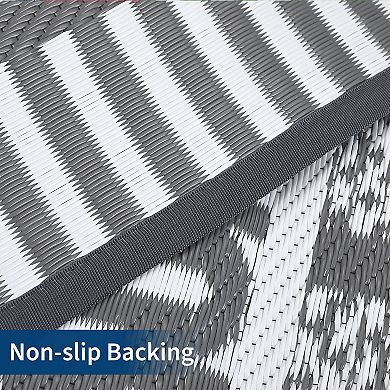 Modern Geometric Outdoor Area Rug Reversible Light Weight Stain Resistant Mat for RV Trip Picnic