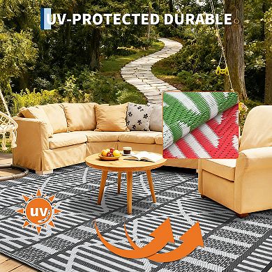 Modern Geometric Outdoor Area Rug Reversible Light Weight Stain Resistant Mat for RV Trip Picnic