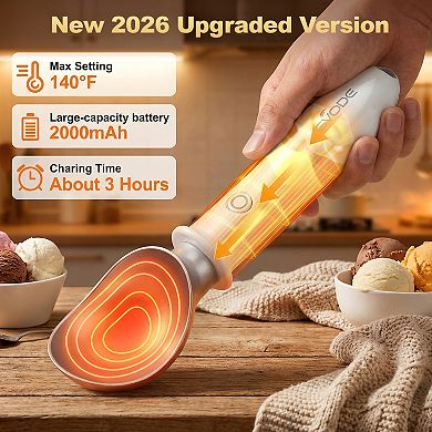GVODE Heated Ice Cream Scoop: Electric Rechargeable Dual-Temp Non-Stick Scooper with USB-C Charging