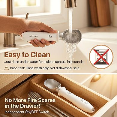 GVODE Heated Ice Cream Scoop: Electric Rechargeable Dual-Temp Non-Stick Scooper with USB-C Charging