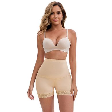 Women's Lace Mesh Padded Shaping Shorts High-Waisted Tummy Control Hip Lifter Control Panties
