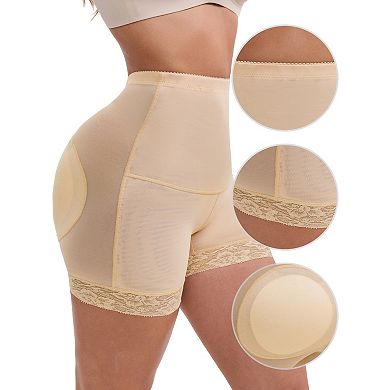 Women's Lace Mesh Padded Shaping Shorts High-Waisted Tummy Control Hip Lifter Control Panties