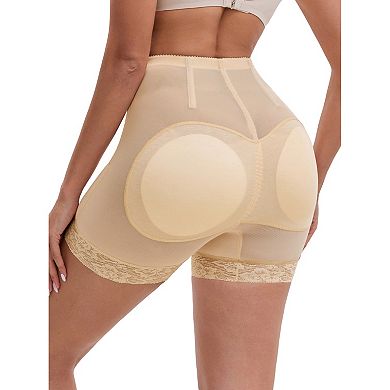 Women's Lace Mesh Padded Shaping Shorts High-Waisted Tummy Control Hip Lifter Control Panties