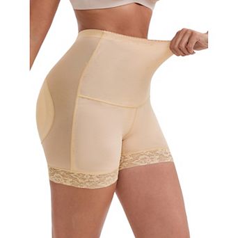 Women's Lace Mesh Padded Shaping Shorts High-Waisted Tummy Control Hip Lifter Control Panties