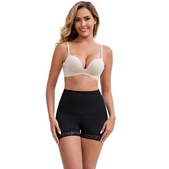 Women's Lace Mesh Padded Shaping Shorts High-Waisted Tummy Control Hip Lifter Control Panties