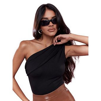 Women's One Shoulder T-Shirt Top Summer Off Shoulder Ruched Sleeveless Going Out Crop Tops