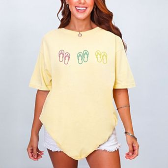 Embroidered Flip Flops - Women's Garment Dyed Graphic T-Shirt