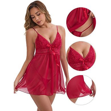 Women's Lace Mesh Lightweight Deep-V Adjustable Spaghetti Above Knee Straps Full Slip
