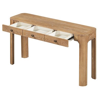 Whisen Rustic Console Table with Curved Corners and 3 Concealed Drawers