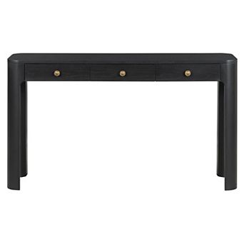 Whisen Rustic Console Table with Curved Corners and 3 Concealed Drawers