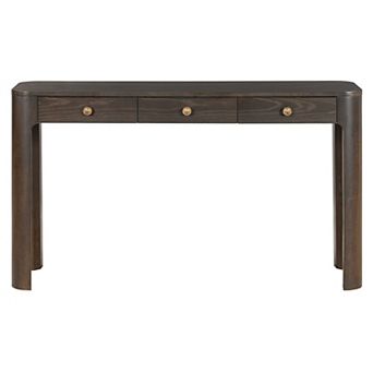 Whisen Rustic Console Table with Curved Corners and 3 Concealed Drawers