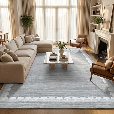 Modern Border Area Rug Non Slip Vacuum Clean Ultra Thin Stain Resistant Carpet for Dining Room