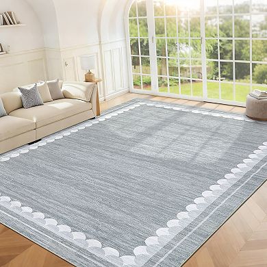 Modern Border Area Rug Non Slip Vacuum Clean Ultra Thin Stain Resistant Carpet for Dining Room