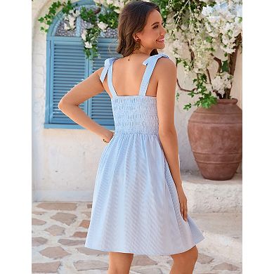 Women's Maternity U-Neck Striped Midi Dress with Adjustable Straps and Side Pockets