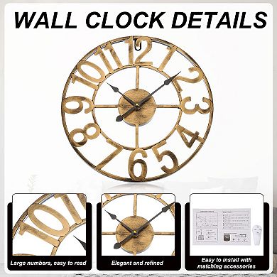 13inch/34cm Metal Wall Clock for Room, Silent Non-Ticking Vintage Battery Operated