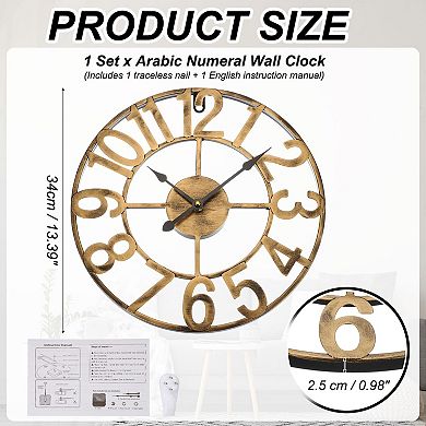 13inch/34cm Metal Wall Clock for Room, Silent Non-Ticking Vintage Battery Operated