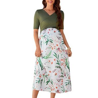 Women's Maternity Floral Dress V Neck Half Sleeve Nursing Knit Patchwork Casual Elegant Dress