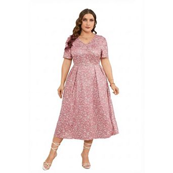 Women's Plus Size V-Neck Short Sleeve Dress Loose Casual Summer Midi Dress