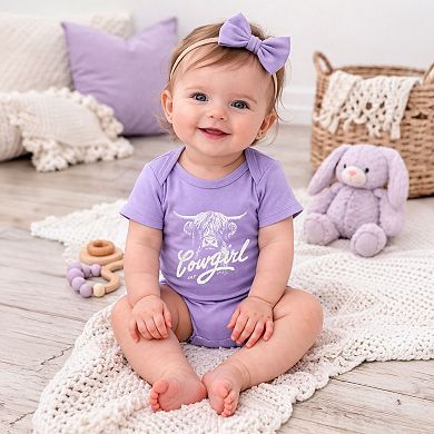 Cowgirl Highland Cow - Baby Short Sleeve Graphic Bodysuit