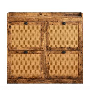 Rattan Shoe Cabinet with 4 Flip Drawers Adjustable Shelves Freestanding Entryway Shoe Storage