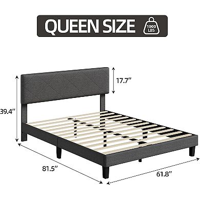 Upholstered Bed Frame with Asymmetric Headboard, Durable Wooden Slats, Sturdy Framework