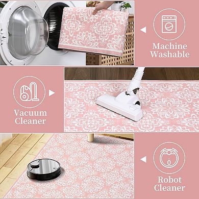 Vintage Area Rug Non Slip Vacuum Clean Ultra Thin Stain Resistant Carpet for Bedroom Kitchen