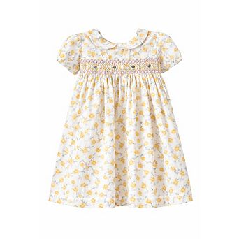 Baby Girls Peach Floral Smocked Dress