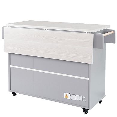 Rolling Kitchen Island with Drop Leaf, Trash Can Storage & Spice Rack