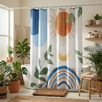 Leaf Print Shower Curtain, Bohemian Modern Waterproof Bathroom Shower Curtain Sets with 12 Hooks