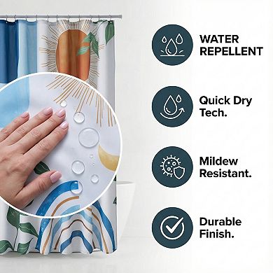 Leaf Print Shower Curtain, Bohemian Modern Waterproof Bathroom Shower Curtain Sets with 12 Hooks