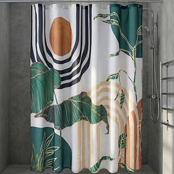Leaf Print Shower Curtain, Bohemian Modern Waterproof Bathroom Shower Curtain Sets with 12 Hooks