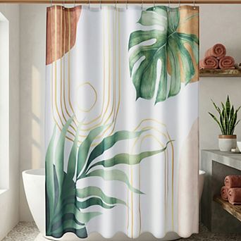 Leaf Print Shower Curtain, Bohemian Modern Waterproof Bathroom Shower Curtain Sets with 12 Hooks