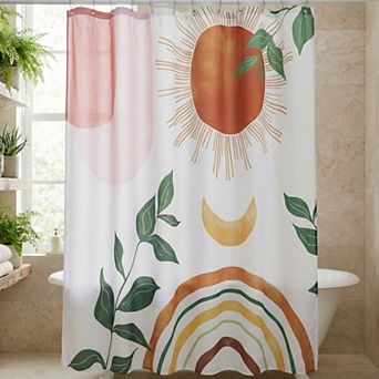 Leaf Print Shower Curtain, Bohemian Modern Waterproof Bathroom Shower Curtain Sets with 12 Hooks